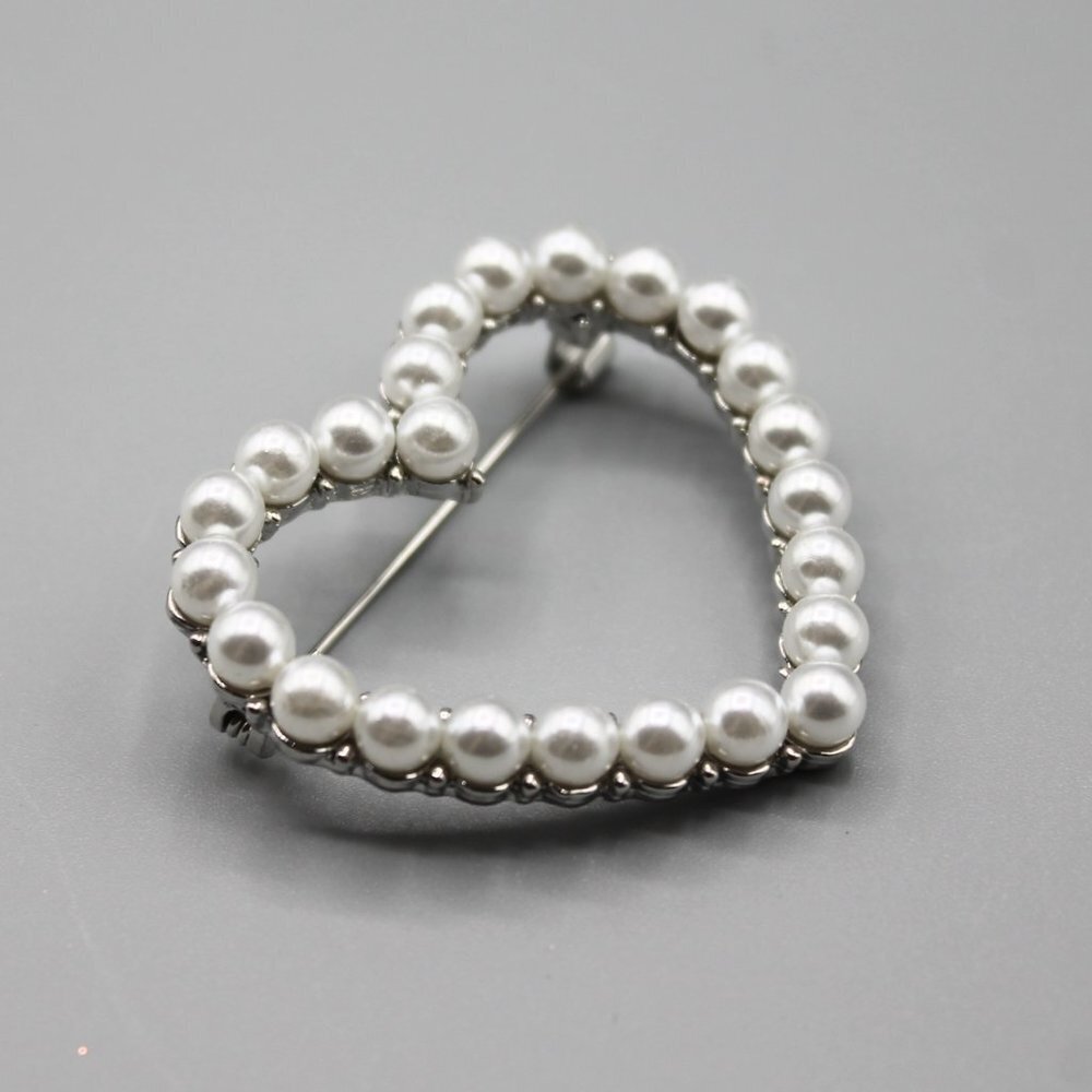 Heart love romantic pin brooch jewelry fashion pearls silver white gold tone new - Picture 8 of 13